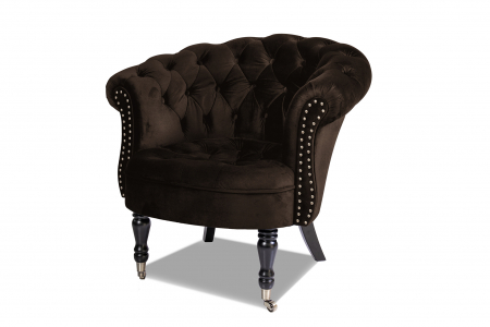 Fotoliu Filip chesterfield, maro vintage, spuma/catifea/lemn, 87x78x83 cm [3]