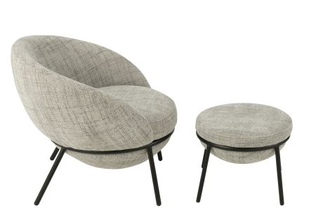 Fotoliu si taburet metal, gri/negru [2]