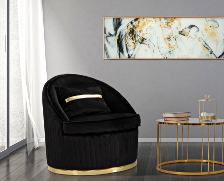 Fotolii - Fotoliu Space Plus, Lemn/ MDF/Fibre sintetice, Negru/ Auriu, 80x75x75 cm