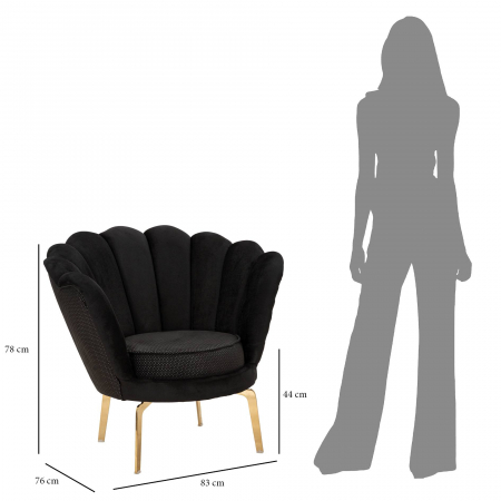 Fotoliu Vienna, Lemn/Fier/Stofa, Negru/Auriu, 78x83x76 cm [2]