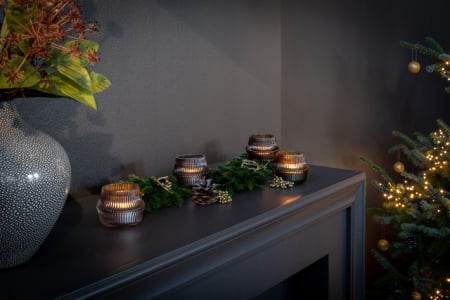 FREYA, Suport de tea light, Sticlă, maro-gri, margine argintie , h. 7 cm, d. 9 cm [2]