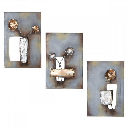 Galeria GILDE, Tablou, Trio de flori, Metal, auriu, argintiu, PU 3, 3 buc. asortate, L. 3,5 cm, L. 40 cm, H. 60 cm [4]