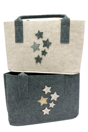 Geanta, dreptunghiulara, "Sternregen", motiv stea, fetru, bej, gri inchis, PU 4, 2 asortate, L. 25 cm, l. 40 cm, H 5 cm [1]