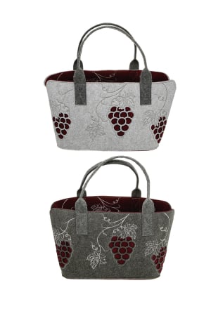Decoratiuni - Geanta, "Wein", motiv Grapevine, fetru, gri deschis, gri inchis, PU 2, 2 asortate, L. 25 cm, l. 40 cm, H 26 cm