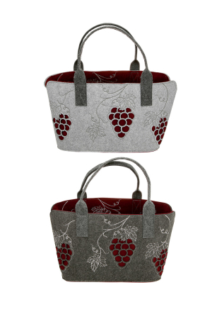 Geanta, "Wein", motiv Grapevine, fetru, gri deschis, gri inchis, PU 2, 2 asortate, L. 25 cm, l. 40 cm, H 26 cm [1]