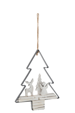 Accesorii - Ghirlanda Craciun, Lemn, Alb, 21.5x4.5x28