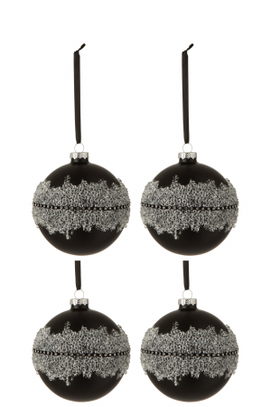 Globuri de Craciun - Set 4 globulete, Sticla, Negru, 10.5x10.5x11.5cm