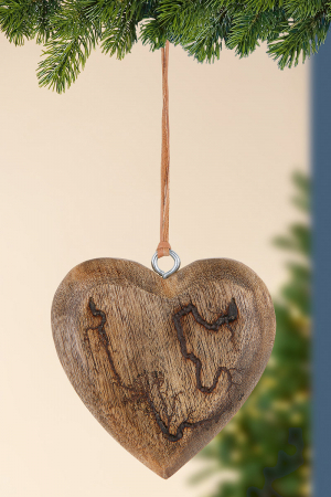 Mobilier exterior - Ghirlanda inima Rustik, lemn, maro, 11x11x3 cm