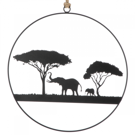 Ghirlandă, rotund, Savannah, Motiv copac, motiv elefant, Metal, negru, PU 12, L. ,3 cm, H. 48 cm, D. 25 cm [1]