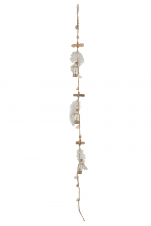 Clopotei de vant si ghirlande - Ghirlanda sticle/pene, Sticla, Natural, 7x2.5x105 cm