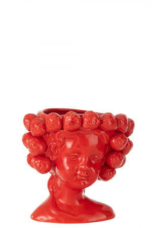 Vaze - Ghiveci Capsuni, Fata, Ceramica, rosu, L 19.2| W 16.5| H 20 cm