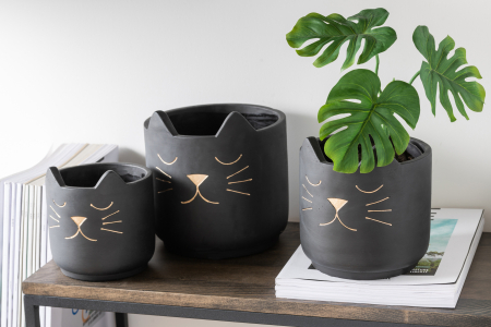 Ghivece si suporturi de flori - Ghiveci, Ceramica, Negru, 13.5x13.5x14.5