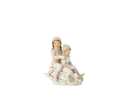 SALE % - Girl And Boy On Sled, Rasina, Multicolor, 14x14x20.5 cm