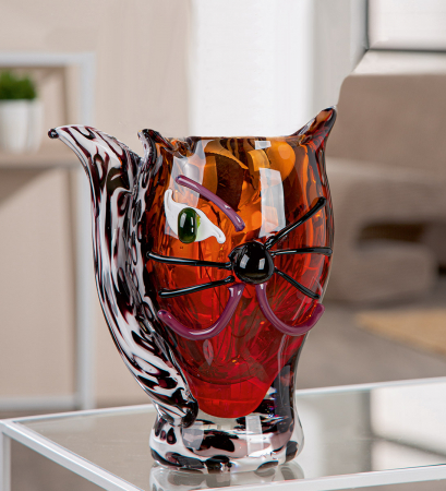 Glass Art, Vază cu față, Pisică, „Pisică”, Sticlă, maro, PU 1, L. 16 cm, L. 23 cm, H 27 cm [4]