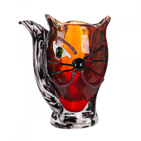 Glass Art, Vază cu față, Pisică, „Pisică”, Sticlă, maro, PU 1, L. 16 cm, L. 23 cm, H 27 cm [1]