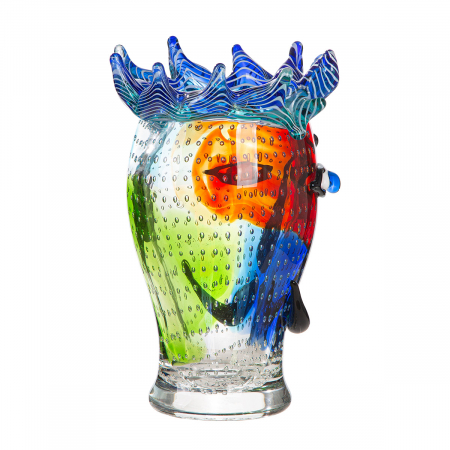 Glass Art, Vază cu fețe, „Donald”, motiv fețe, Sticlă, verde, roșu, PU 1, L. 19 cm, L. 19 cm, H 29 cm [2]