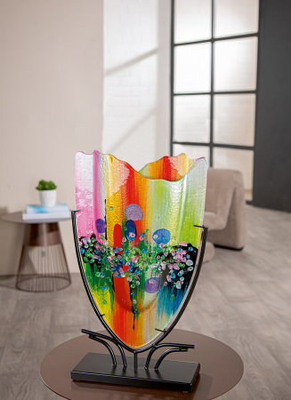Glass Art, Vază, ovală, Sticlă, albastru, roz, PU 1, L. 11 cm, L. 30 cm, H 49 cm [4]