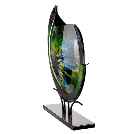Glass Art, Vază, rotundă, motiv fluture, sticlă, albastru, verde, PU 1, L. 11 cm, L. 50 cm, H 48 cm [1]