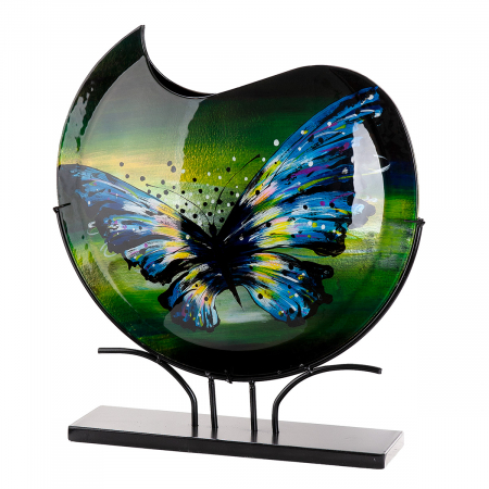 Arta sticlei - Glass Art, Vază, rotundă, motiv fluture, sticlă, albastru, verde, PU 1, L. 11 cm, L. 50 cm, H 48 cm