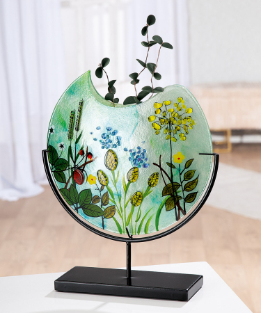 Glass Art, Vaza, rotunda, "Wild Flowers", Sticla, multicolora, L. 9.5 cm, l. 33 cm, H. 39 cm [3]