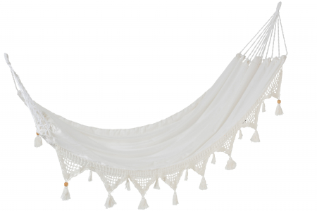 Șezlonguri, balansoare și scaune de relaxare - Hamac Tassel, Bumbac/Lana/Poliester, Alb, 220x130x6 cm