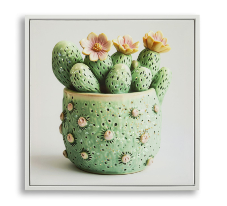 SALE % - Imprimeu pe panza cu rama, vaza cu cactus -a- 40x2,8x40 cm
