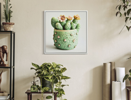 Imprimeu pe panza cu rama, vaza cu cactus -a- 40x2,8x40 cm [4]
