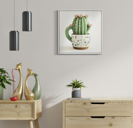 Imprimeu pe panza cu rama, vaza cu cactus -b- 40x2,8x40 cm [4]