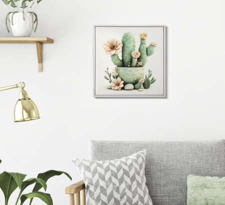 Imprimeu pe panza cu rama, vaza cu cactus -d- 40x2,8x40 cm [4]