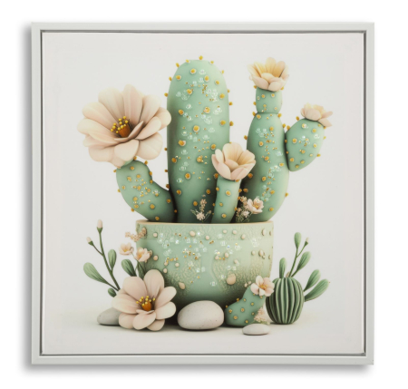 SALE % - Imprimeu pe panza cu rama, vaza cu cactus -d- 40x2,8x40 cm