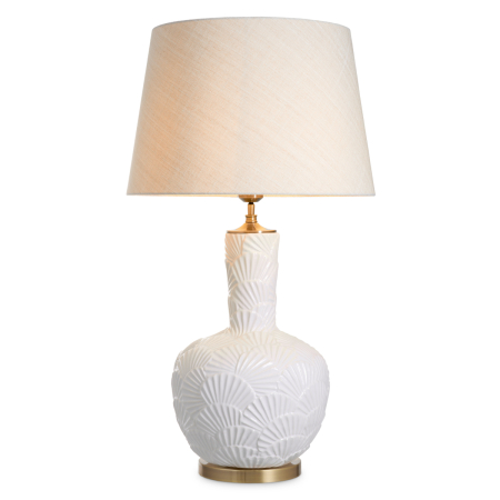 Veioze - Lampa de masa Andorra ceramica alb-galbui cu abajur |W. 32 | max W. 50 | H. 92 cm 