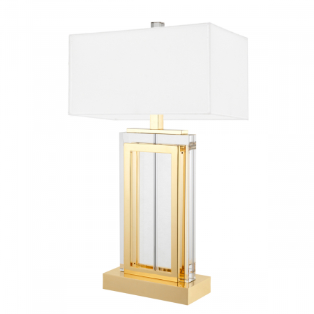 Veioze - Lampă de masă, Arlington cu finisaj auriu cu cristal, abajur inclus alb