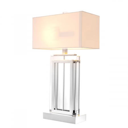 SALE % - Lampă de masă, Arlington, finisaj nichel cu cristal, abajur inclus alb
