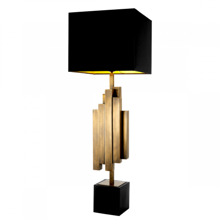Veioze - Lampă de masă, Beau Rivage, finisaj din alamă cu aspect vintage, abajur inclus, Dims: W. 18 | max W. 35 | H. 105.5  (CM)