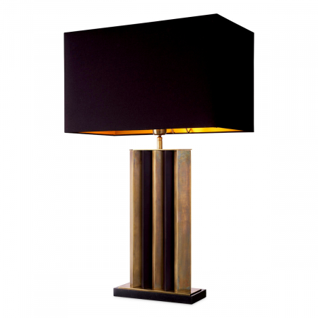 SALE % - Lampă de masă, Belize, finisaj din alamă cu aspect vintage, abajur inclus, Dims: W. 26 | max W. 50 | H. 80.5  (CM)