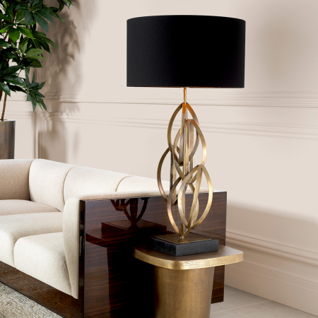 Veioze - Lampa de masa Bellamont cu finisaj vintage din alama, Abajurul este inclus |W. 30 | max W. 55 | H. 106 cm