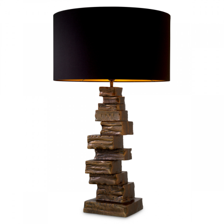 SALE % - Lampă de masă, Bellani, finisaj din alamă cu aspect vintage, abajur inclus, Dims: W. 19 | max W. 55 | H. 92  (CM)