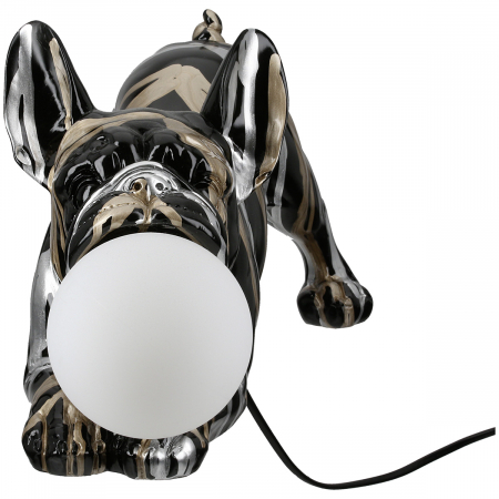 Lampă de masă, Bulldog, motiv sfere, Model liniar, Rășină sintetică, negru, PU 1, L. 19 cm, L. 48 cm, H 22 cm [3]