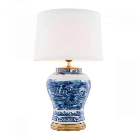 Black Friday 2025 - Lampă de masă, ceramică albastru chinezesc, abajur inclus, Dims: W. 28 | max W. 45 | H. 74.5 (CM)