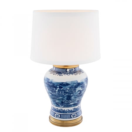 Lampă de masă, ceramică albastru chinezesc, abajur inclus, Dims: W. 28 | max W. 45 | H. 74.5 (CM) [1]