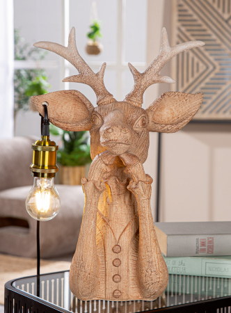 ILUMINAT - Lampa de masa, Cerb, „Doamna cerb”, Rasina sintetica, maro, PU 1, L. 22 cm, L. 29 cm, H 45,5 cm