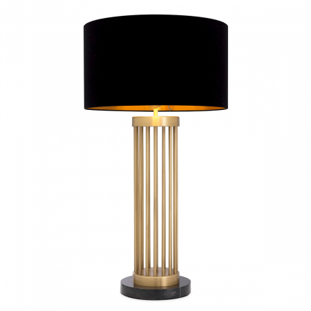 Veioze - Lampă de masă, Condo, finisaj din alamă cu aspect vintage, abajur inclus, Dims: W. 23 | max W. 45 | H. 83  (CM)