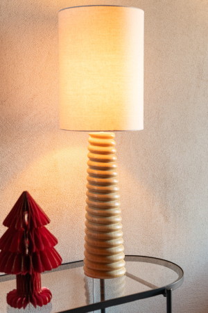 Veioze - Lampa de masa cu filet, lemn de ailanthus, natur/gri | L 25X l 25X H 85 cm