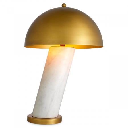 SALE % - Lampă de masă, Daniel marmură albă, finisaj din alamă cu aspect vintage