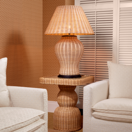 Veioze - Lampă de masă, Dupoint rattan natur, abajur inclus, Dims: W. 32 | max W. 66.5 | max D. 66.5 | H. 95.5  (CM)