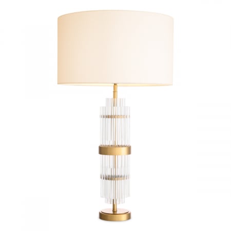 SALE % - Lampă de masă, East, finisaj din alamă cu aspect vintage, abajur inclus, Dims: W. 13 | max W. 45 | H. 78  (CM)