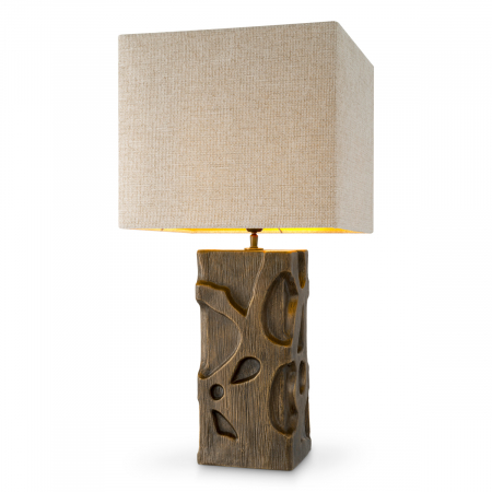 Veioze - Lampă de masă, Enzo vintage finisaj alamă cu abajur, Dimensiuni: W. 19 | max W. 40 | H. 77  