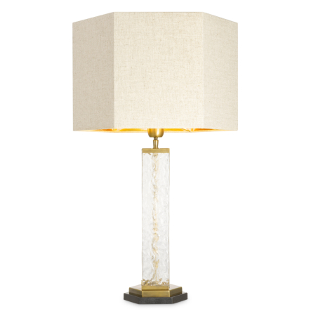 Veioze - Lampa de masa Harmonis, finisaj vintage din alama, Abajurul este inclus |W. 25 | max W. 46 | H. 76 cm 
