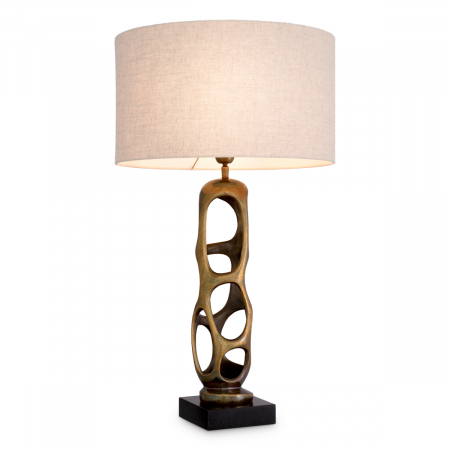 SALE % - Lampă de masă, Kearny, finisaj din alamă cu aspect vintage, abajur inclus, Dims: W. 15.5 | max W. 45 | H. 78  (CM)