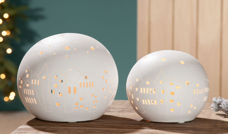 ILUMINAT - Lampa de masa, motiv Skyline, portelan, alb, PU 1, L. 18 cm, latime 18 cm, inaltime 15,5 cm